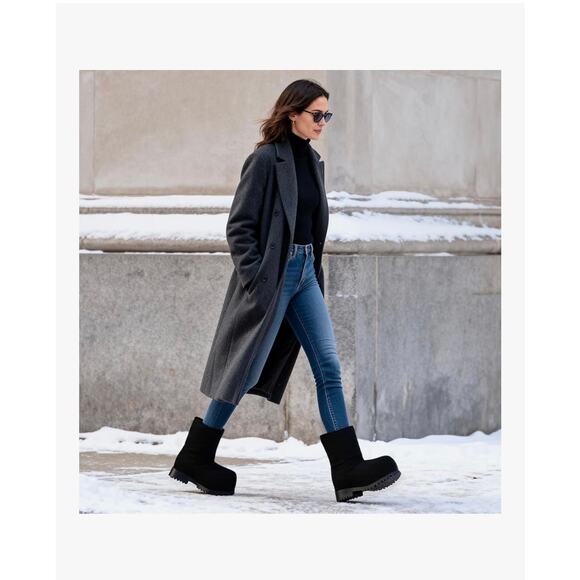 Platform Snow Boots Women Suede Hippy Fur Mid Calf Slip On Winter Non-slip - Picture 3 of 7